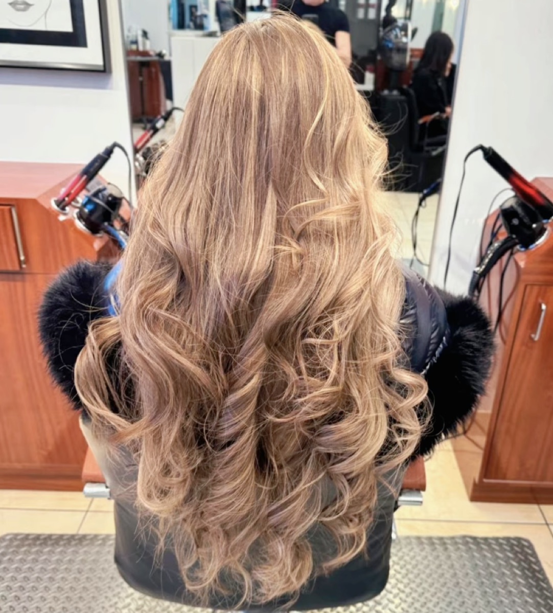 Long highlighted hair with soft curls